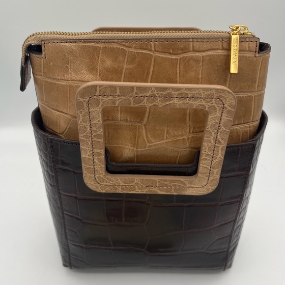 🌟SALE🌟 STAUD Brown leather CROC Mini Shirley with matching pouch. EUC. - Picture 3 of 11